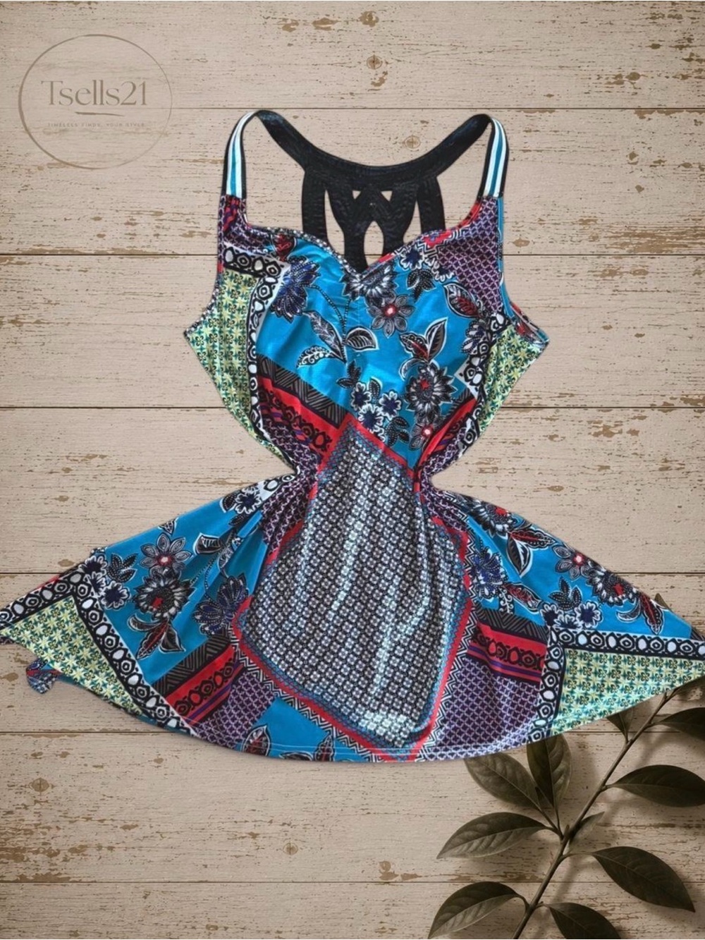 Candie’s Vibrant Blue Patchwork Racerback Flared Top - Size XL